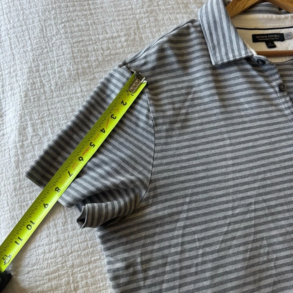 Banana Republic Gray Striped Performance Pique Polo Shirt XL BR Cotton Pocket